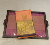 Peach Orange Kanjivaram Saree With Magenta Pallu